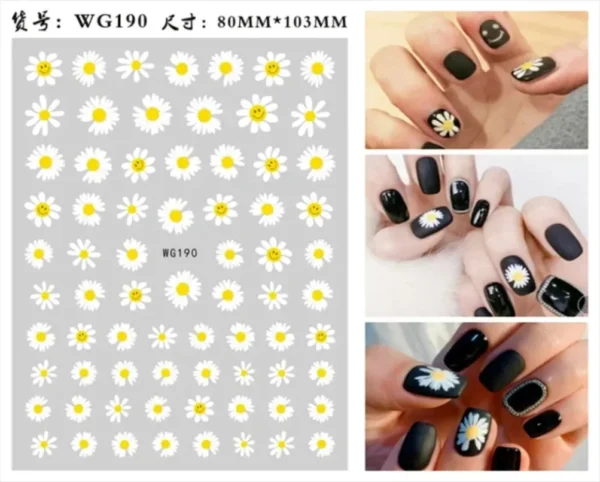 3D Nail Art Stickers White Daisy Floral & Fruit Decals - Image 28