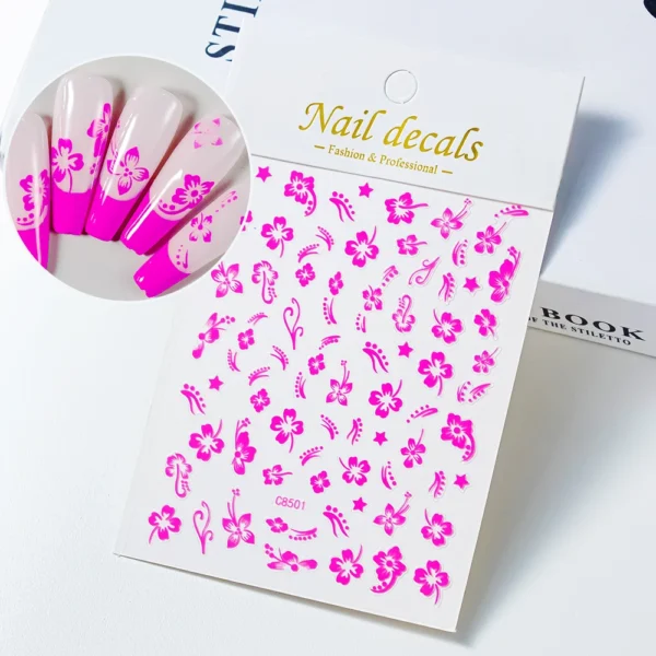 Hibiscus Flower Nail Stickers – 3D Self-Adhesive Decals - Image 30