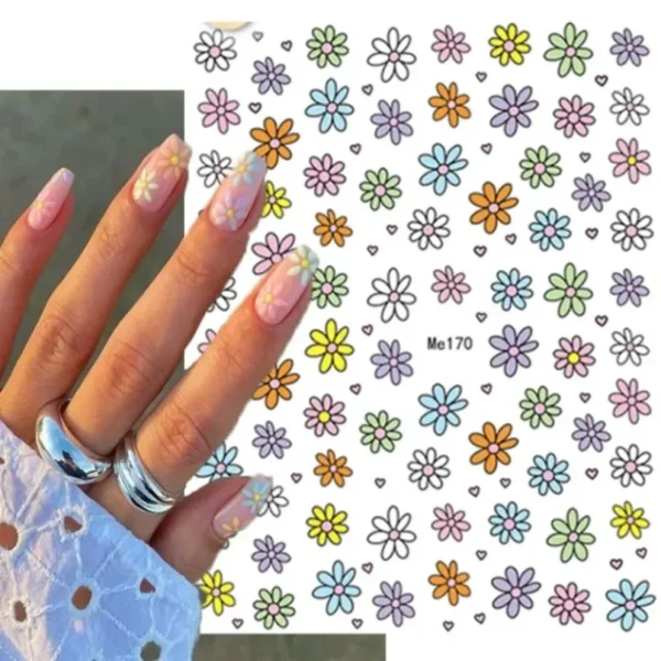 3D Nail Art Stickers White Daisy Floral & Fruit Decals - Image 24