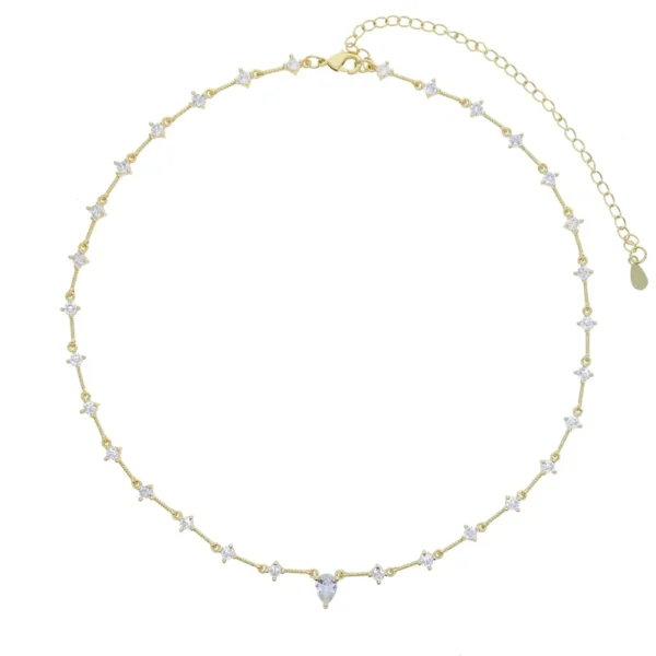 Geometric CZ Lariat Link Chain Choker Necklace Women - Image 12