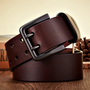 GFOHUO Men’s Genuine Leather Belt – Double Pin Buckle
