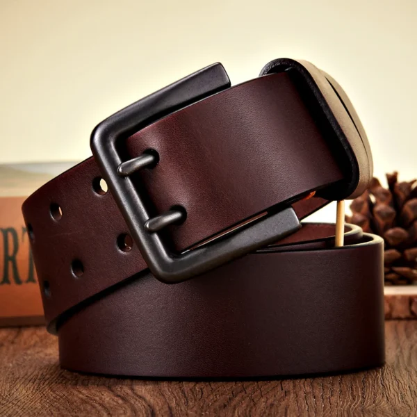 GFOHUO Men’s Genuine Leather Belt – Double Pin Buckle
