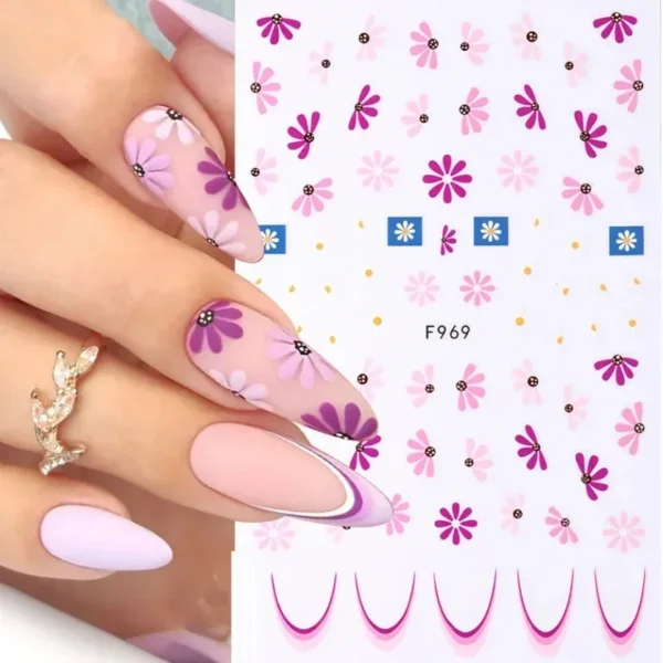 3D Nail Art Stickers White Daisy Floral & Fruit Decals - Image 55