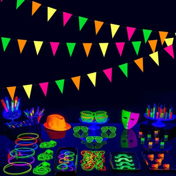 5-Color Neon Glow Paper Flag Banner for Party Decor - Image 4