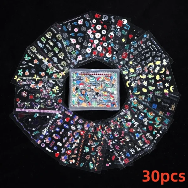 30 Sheets 3D Nail Stickers Flowers & Butterfly Designs - Image 15