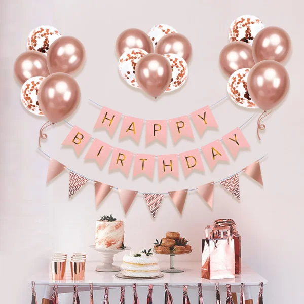 Rose Pink & Gold Birthday Balloon Garland Set
