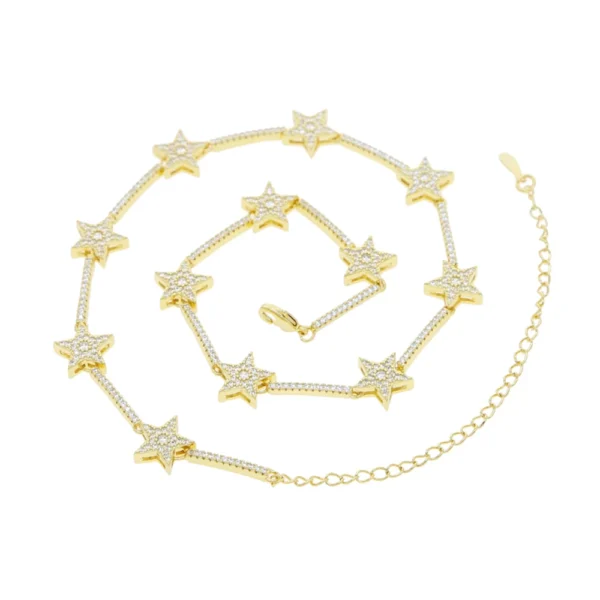Iced Out Star Bar Link Chain CZ Choker Necklace - Image 4