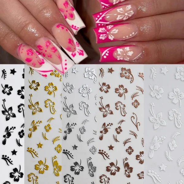 Hibiscus Flower Nail Stickers – 3D Self-Adhesive Decals - Image 19