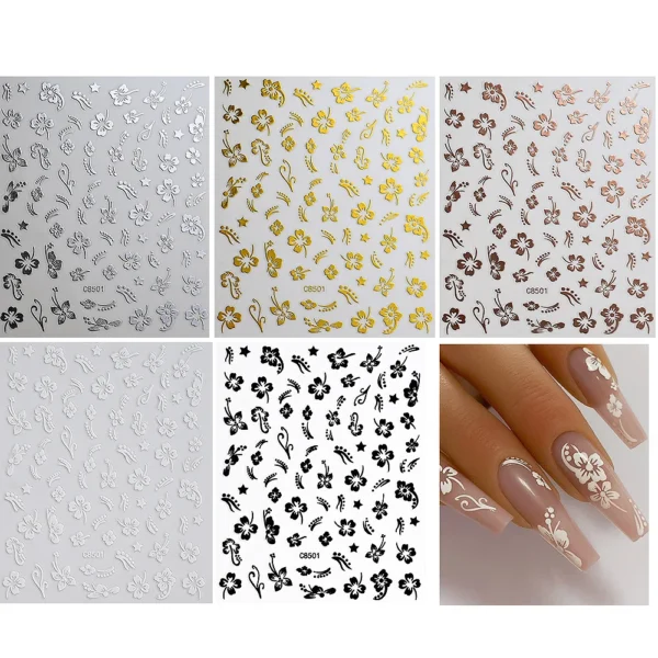 Hibiscus Flower Nail Stickers – 3D Self-Adhesive Decals - Image 20
