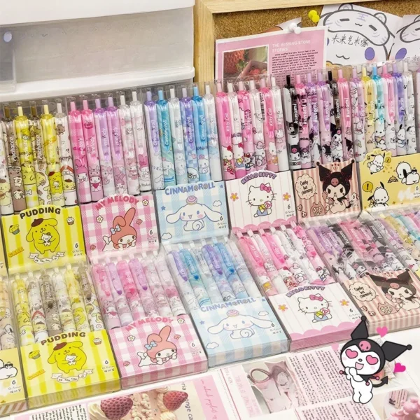 Sanrio 6pcs Gel Pen Set 0.55mm Cute Cartoon Design - Image 2
