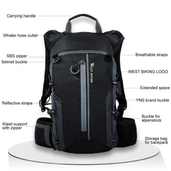 WEST BIKING 10L Waterproof Bike Backpack – Ultralight, Breathable Hydration Pack - Image 2