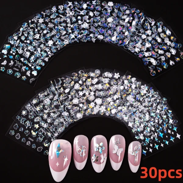 30 Sheets 3D Nail Stickers Flowers & Butterfly Designs - Image 23