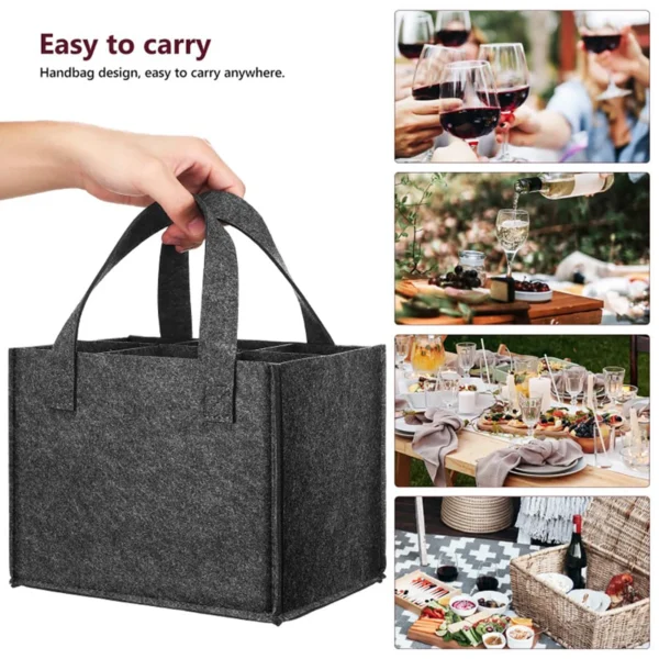 Reusable 6-Bottle Felt Carrier Bag for Drinks - Image 3