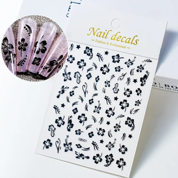 Hibiscus Flower Nail Stickers – 3D Self-Adhesive Decals - Image 28