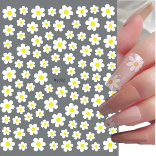 3D Nail Art Stickers White Daisy Floral & Fruit Decals - Image 22