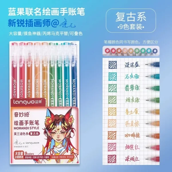 Set of 6 Morandi Gel Pens for Drawing & DIY Projects - Image 10