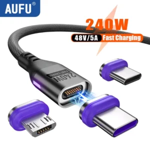 AUFU 240W Magnetic USB-C to USB-C Cable, 5A Fast Charge