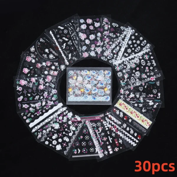30 Sheets 3D Nail Stickers Flowers & Butterfly Designs - Image 16