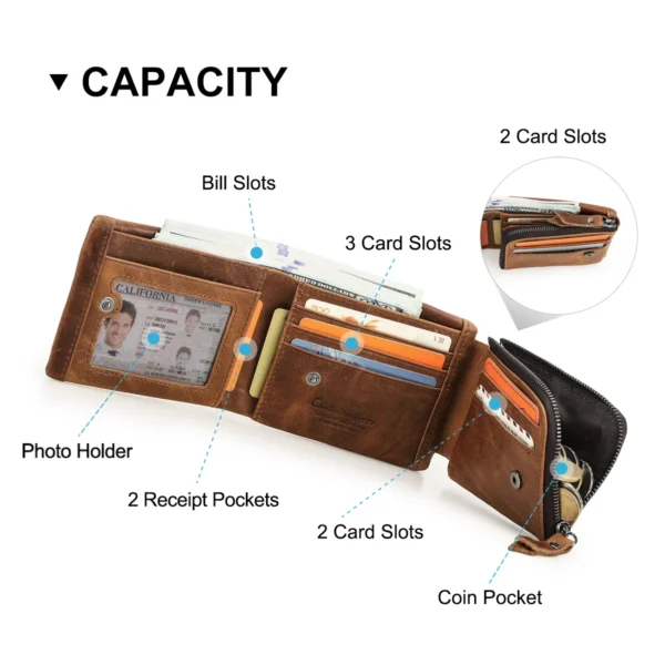 CONTACT'S Genuine Leather Men’s Vintage Trifold Wallet - Image 6
