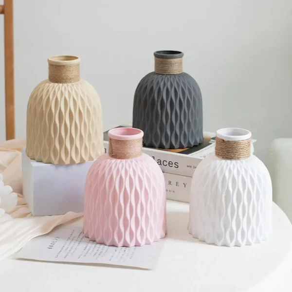 Plastic Rope Vase – Imitation Porcelain Flower Pot Décor - Image 2