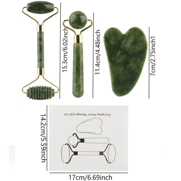 3-in-1 Jade Roller & Gua Sha Facial Massage Set - Image 3