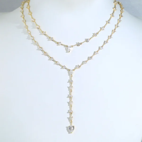 Geometric CZ Lariat Link Chain Choker Necklace Women