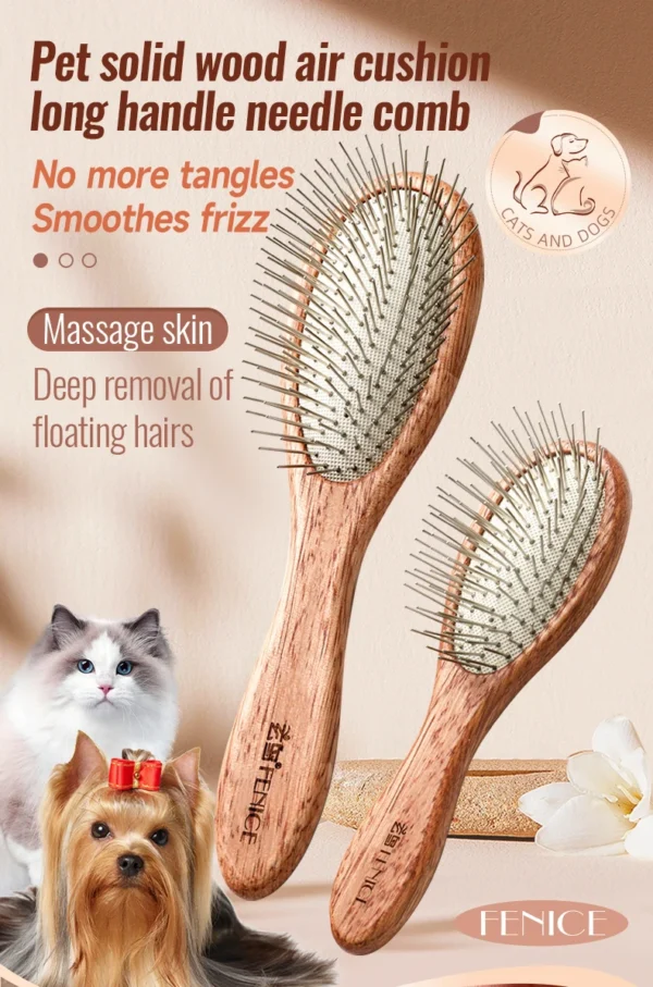 Fenice Solid Wood Pet Comb – Cat & Dog Hair Remover Brush - Image 9