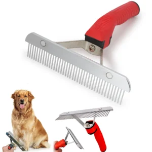 Large Dog Grooming Brush – Stainless Steel Rake for Long Hair