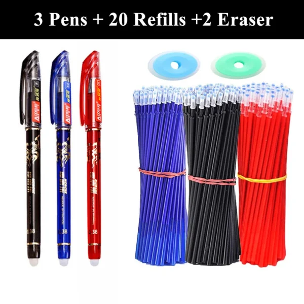 3 Erasable Gel Pens with 20 Refills & Reusable Erasers - Image 11