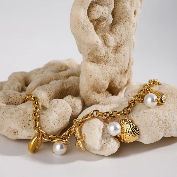 Yori Ocean Shell Pearl Drop Chain Bracelet Jewelry - Image 3