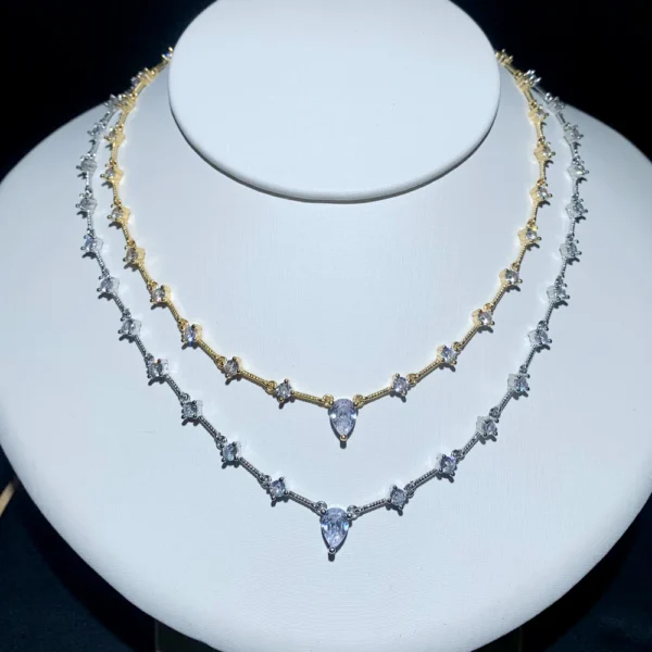 Geometric CZ Lariat Link Chain Choker Necklace Women - Image 4