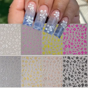 Hibiscus Flower Nail Stickers – 3D Self-Adhesive Decals