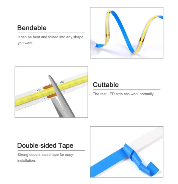 5V USB Tuya Zigbee COB LED Strip Light, Dimmable 1–5m - Image 5