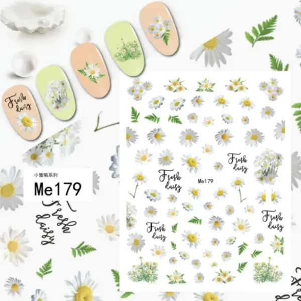 3D Nail Art Stickers White Daisy Floral & Fruit Decals - Image 26