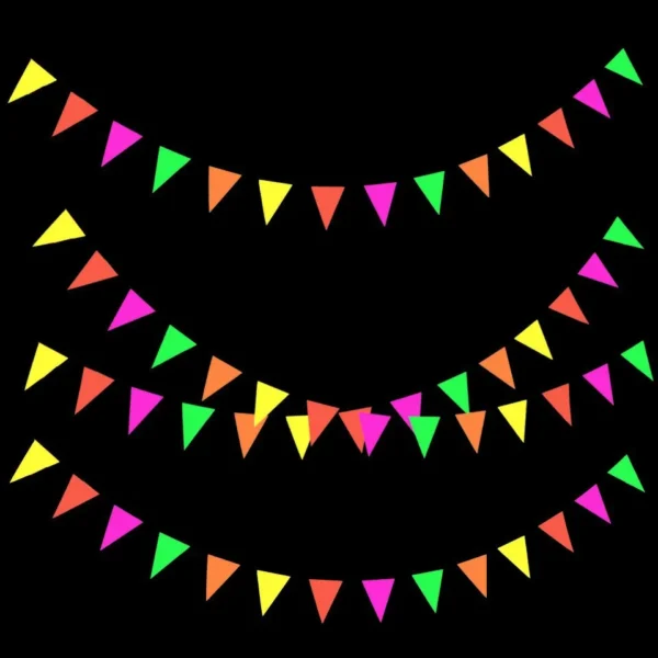 5-Color Neon Glow Paper Flag Banner for Party Decor