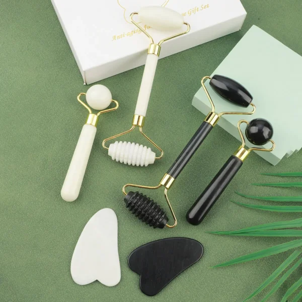 3-in-1 Jade Roller & Gua Sha Facial Massage Set - Image 2