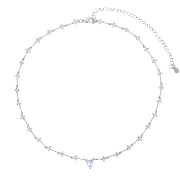 Geometric CZ Lariat Link Chain Choker Necklace Women - Image 10