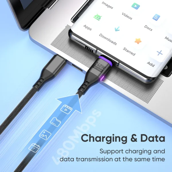 AUFU 240W Magnetic USB-C to USB-C Cable, 5A Fast Charge - Image 4