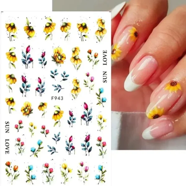 3D Nail Art Stickers White Daisy Floral & Fruit Decals - Image 41
