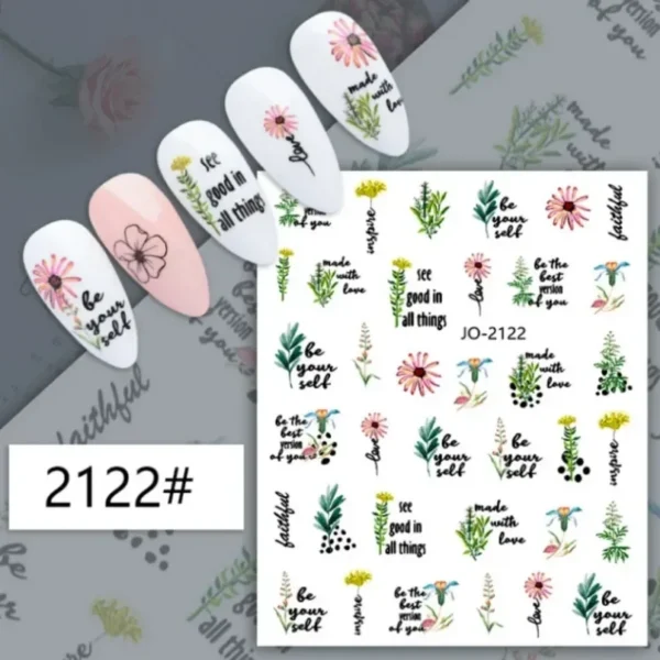 3D Nail Art Stickers White Daisy Floral & Fruit Decals - Image 44