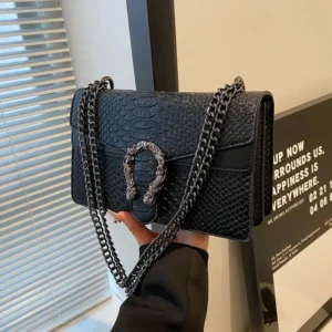Women’s Snake Print Chain Shoulder & Crossbody Bag