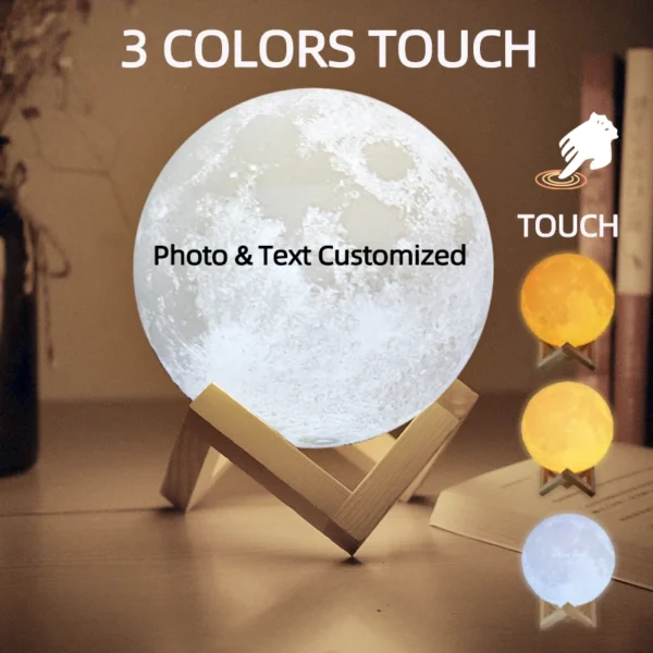 Personalised 3D Moon Lamp with Custom Photo & Text - Image 7