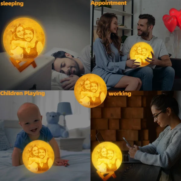 Personalised 3D Moon Lamp with Custom Photo & Text - Image 4