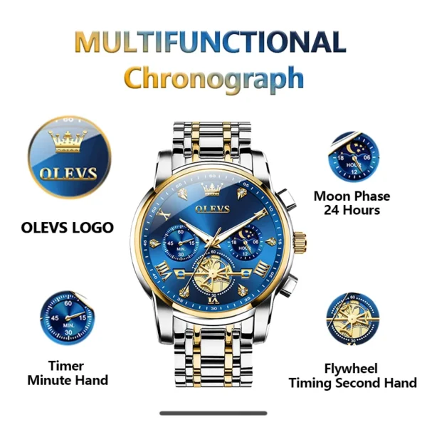 OLEVS Men’s Chronograph Watch with Moon Phase & Quartz - Image 5