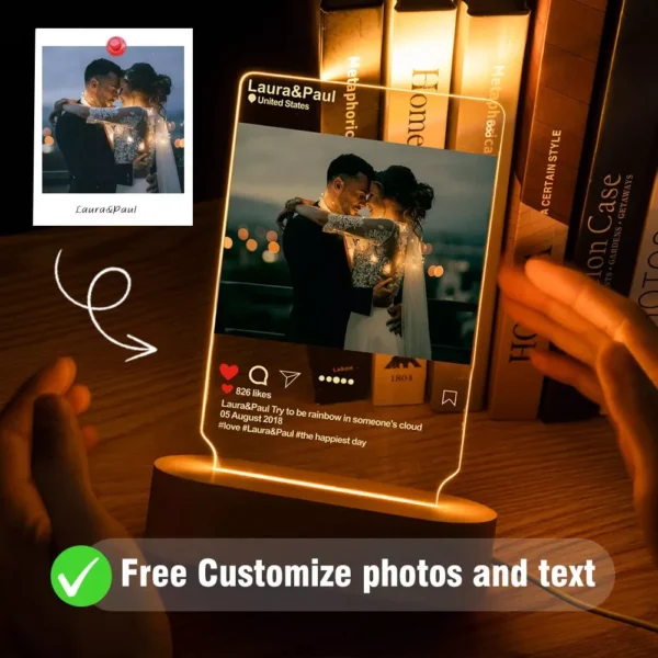Personalised 3D Photo Lamp with Custom Text & Image - Image 3
