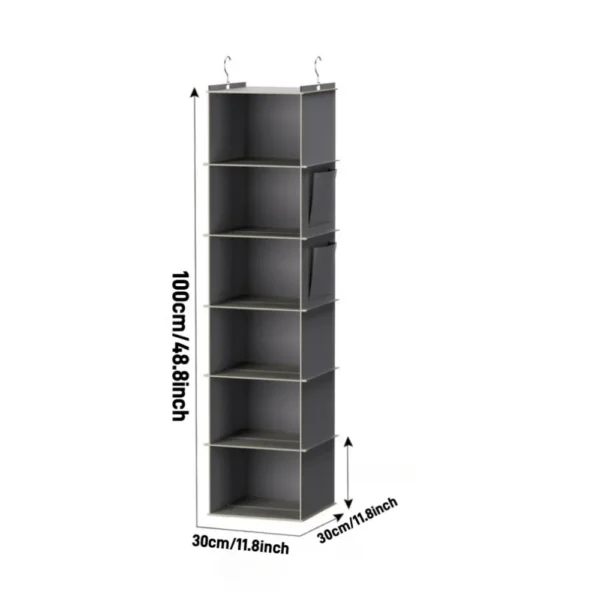 Foldable 6-Shelf Hanging Closet Organizer with Hooks - Image 6
