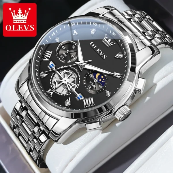 OLEVS Men’s Chronograph Watch with Moon Phase & Quartz - Image 9