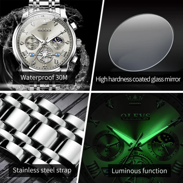 OLEVS Men’s Chronograph Watch with Moon Phase & Quartz - Image 4