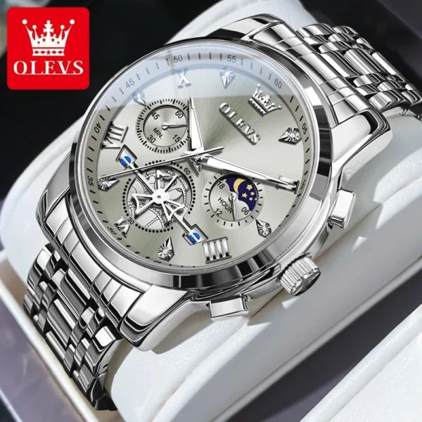 OLEVS Men’s Chronograph Watch with Moon Phase & Quartz - Image 8