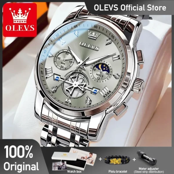 OLEVS Men’s Chronograph Watch with Moon Phase & Quartz - Image 2